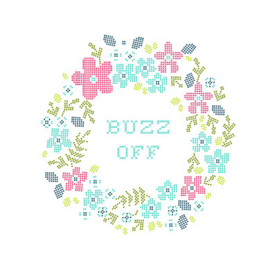 «Cross Stitch Tight Wreath Buzz Off», impression sur toile tendue