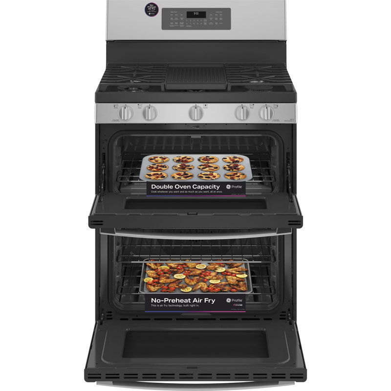 GE Profile™ 30" Sealed Burners Double Oven, Silver