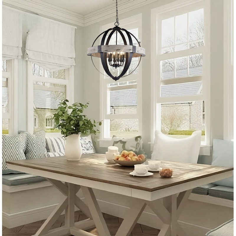 Lustre en forme de globe à 6 lumières avec accents en bois Cannella