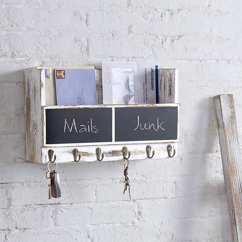 2 Slot Wall Mail Organiser with Key Hooks
