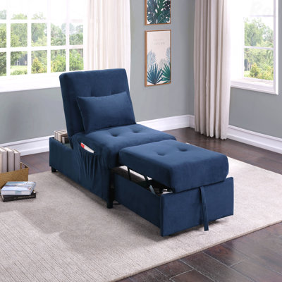 1-Piece Modern Style Bench - Dark Blue Finish Velvet Fabric Tufted Upholstered Seat, Lift Top With Storage & Pull-Out Bed Function