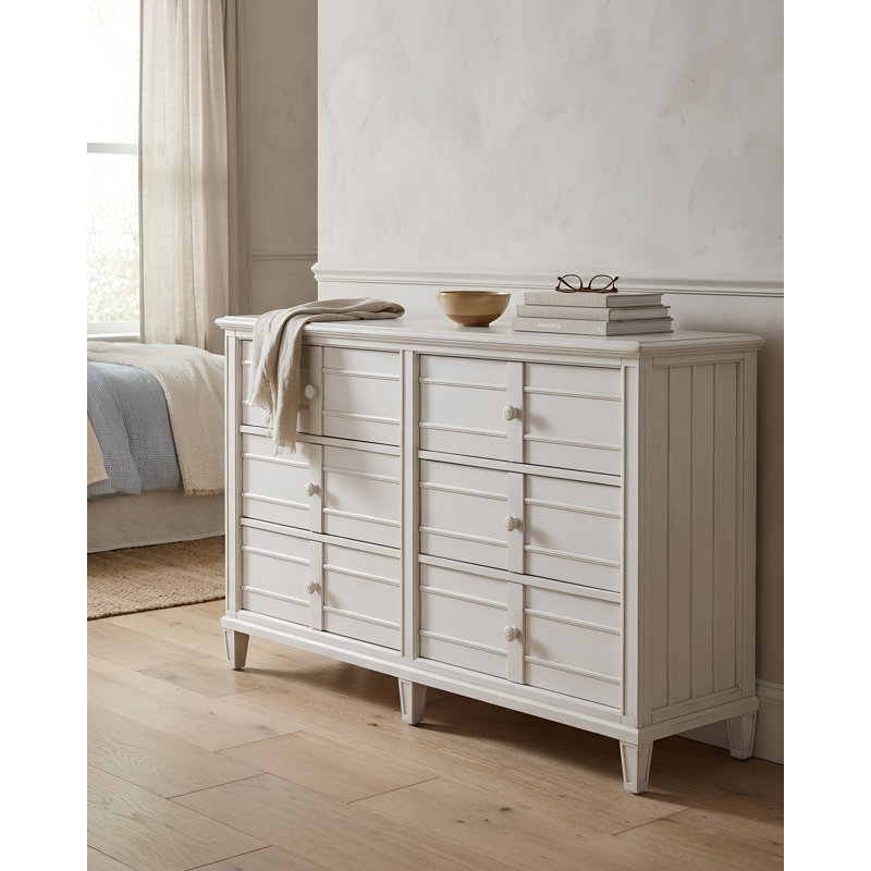 Belford 6 Drawer 66'' W Solid Wood Double Dresser, Ivory