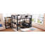 Grand lit mezzanine avec bureau et tablettes, structure de lit mezzanine en métal noir avec poteau de corde à linge, panneau perforé de rangement