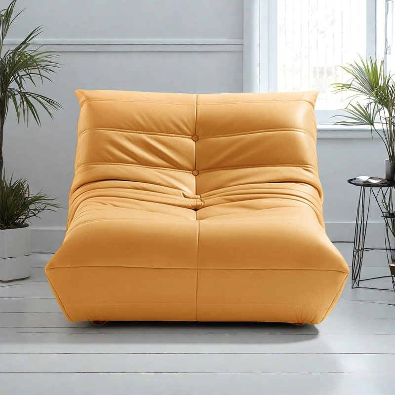 Canapé rétro paresseux chenille, H 28,34 po x l 37,79 po x P 41,33 po, Similicuir jaune