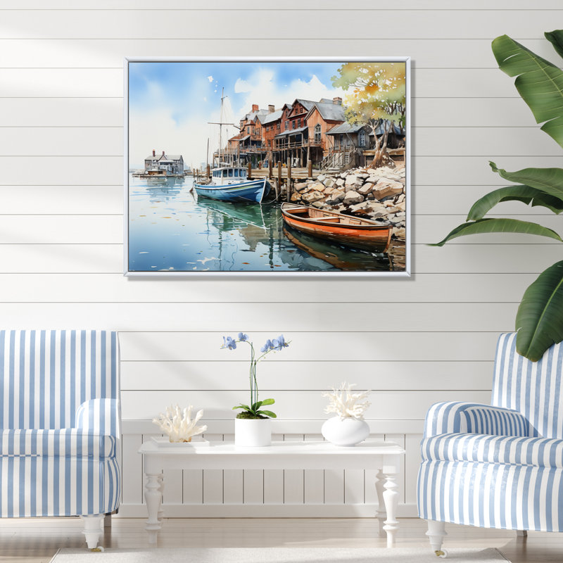 Port Harbor Reflections I sur impression sur toile, Cadre flottant blanc, H 12 po x l 20 po x P 1 po