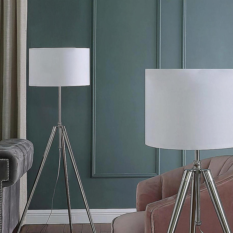 Lampe de table à trépied réglable en métal chromé / argenté 34,25 "- 29,25" Mid-Century