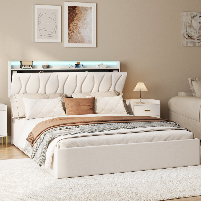 Helmgard Upholstered Platform Bed, White, King