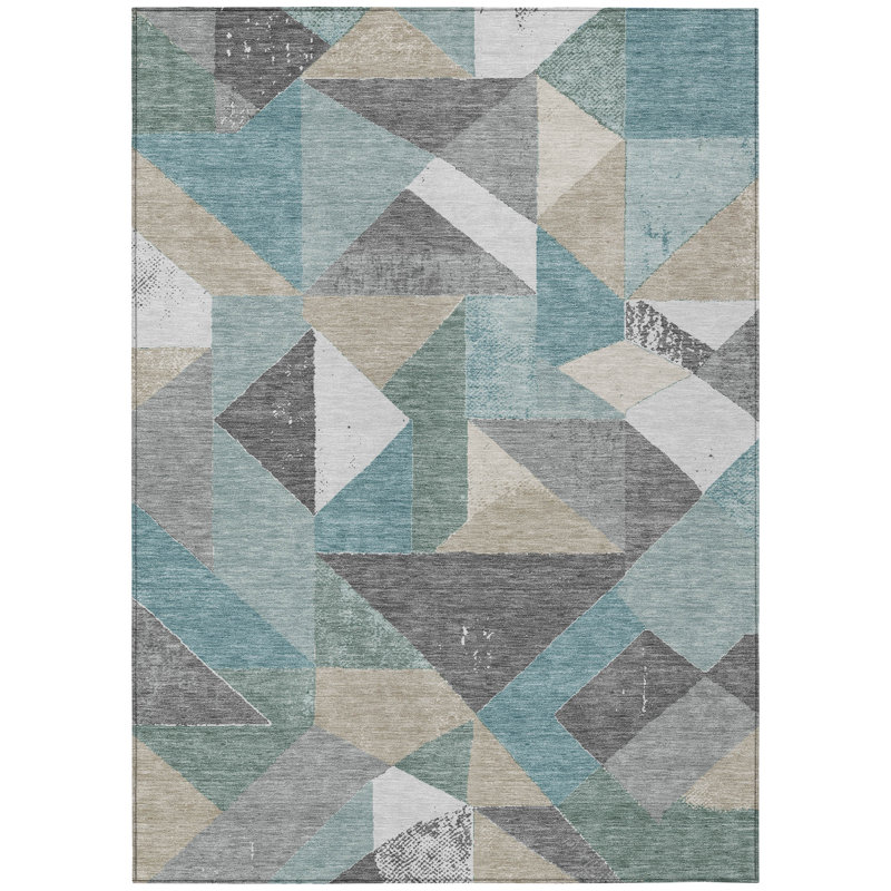 Machine Washable Indoor/Outdoor Chantille ACN2906 Geometric Rug, Teal, 10' x 14'