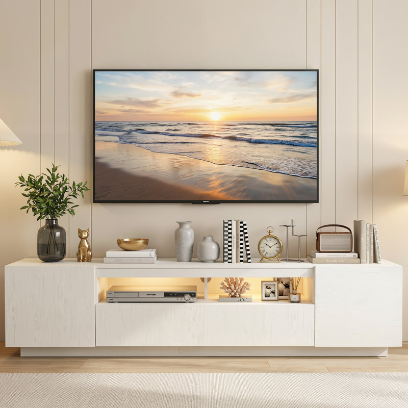 Led Tv Stand,Large Entertainment Stand For Tv Cabinet With Storage Shelves,Sturdy Tv Console For Living Room, Bedroom, White