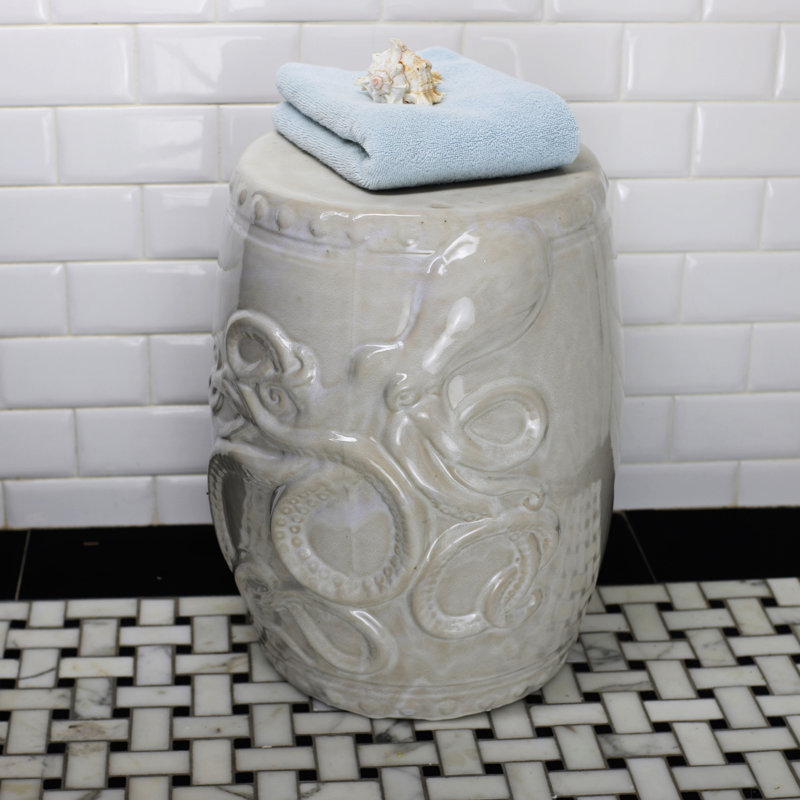 Grotto Kraken Garden Barrel Stool, White
