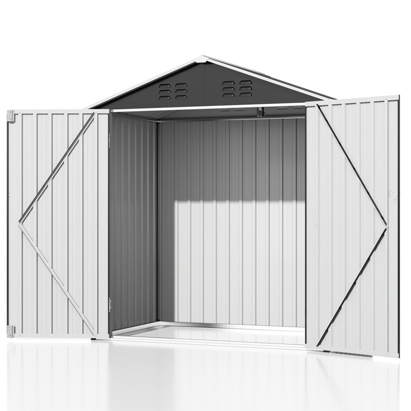 Outdoor Metal Storage Shed with Updated Frame Structure and Lockable Doors, 72.5" H x 67.4" W x 42.1" D