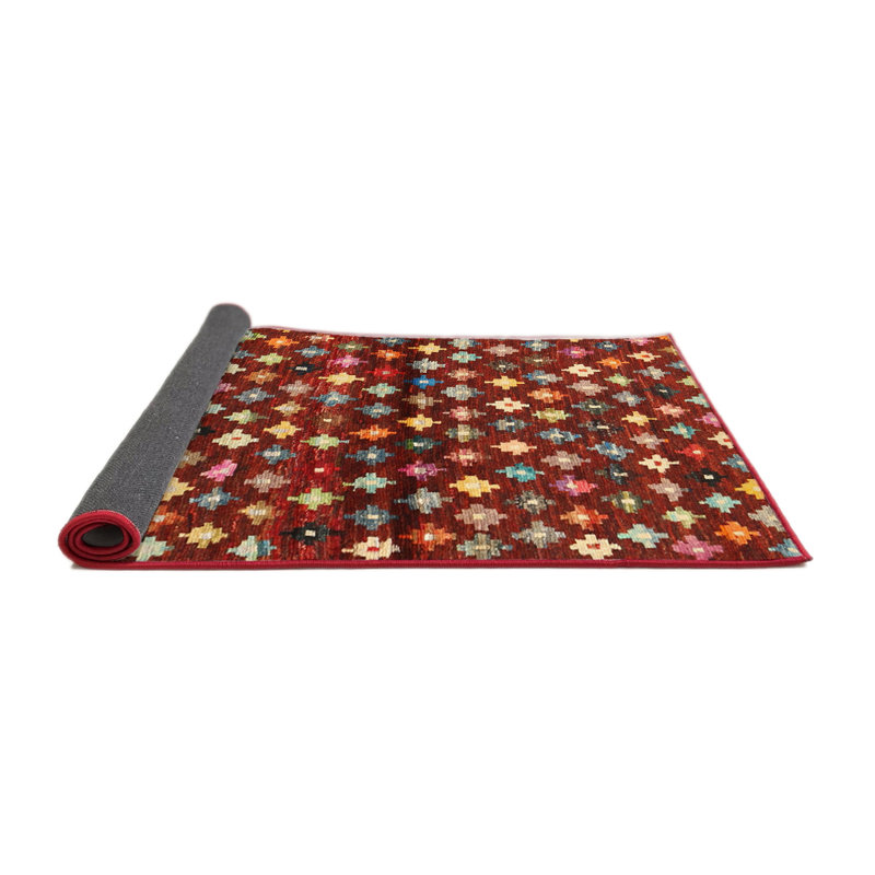Tapis géométrique rouge / vert / jaune, Carré 3 pi