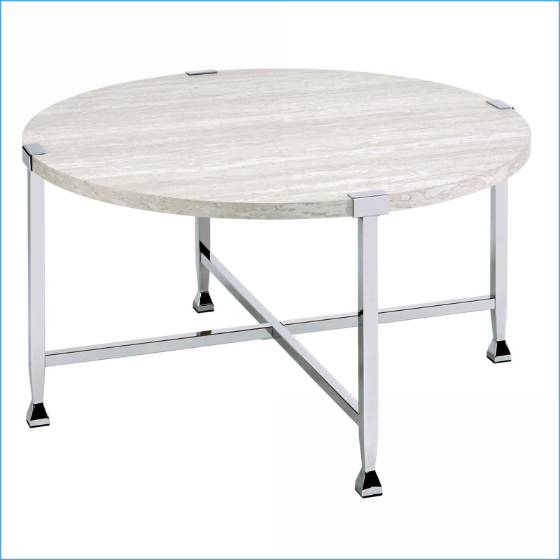 Chêne blanc Table basse ronde chromée - Centre de table minimaliste avec surface maximisée