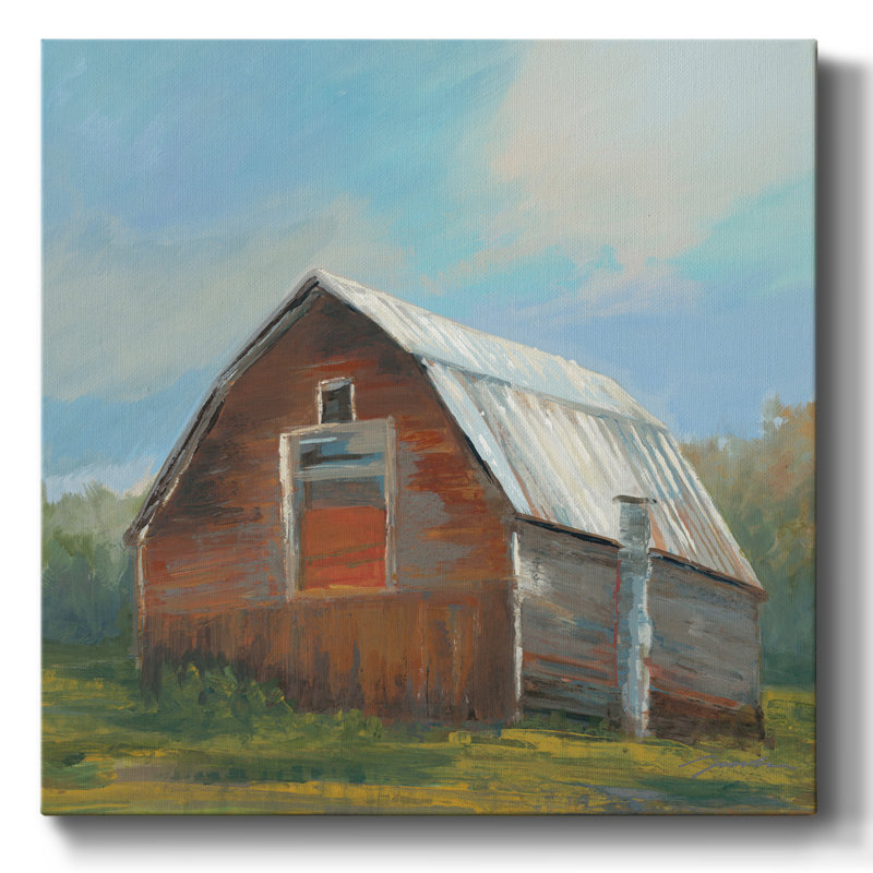 Grange rouge sur toile, H 32 po x l 32 po x P 1,5 po