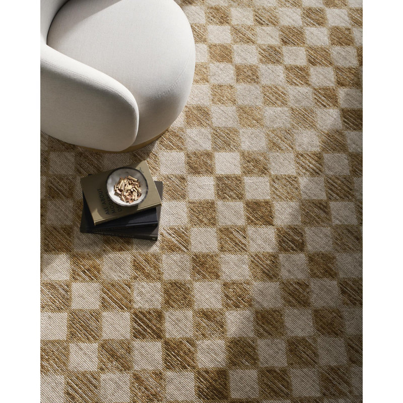 Taupe and Cream Rectangular Synthetic Checkered Area Rug