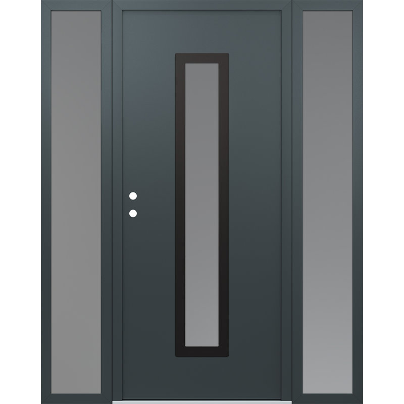 Porte d'entrée en verre prémontée Diamond A11, L 61,69 po x H 81,69 po, Anthracite / anthracite / givré, Oui