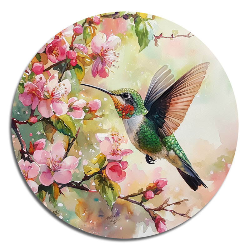 Hummingbird In The Blossoms II - Hummingbird Round, impression sur toile, H 16 po x l 16 po