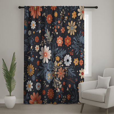 Rideaux à motif floral et voilages à motif floral - 1 panneau