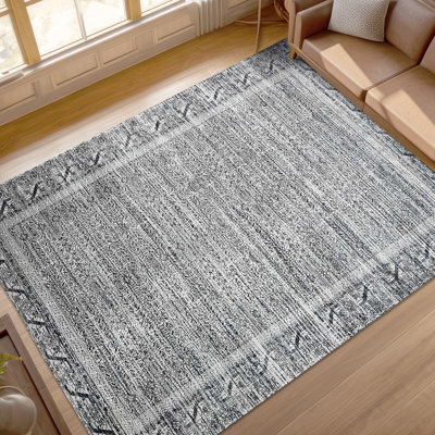 Tapis à la main one-of-a-kind à la main 7 pi 11 po x 10 pi 2 po de laine/gris en soie noué Canterbury