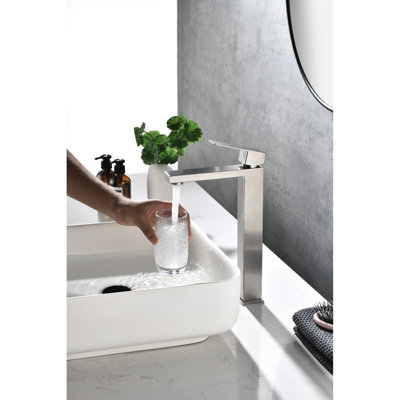 Brushed Nickel Bathroom Faucet For Single Hole Sink, Stainless Steel, , Fingerprint-, Quiet Water Release Faucet, Center Sink Setup, Nickel, Prevents Corrosion, Ensures Flow