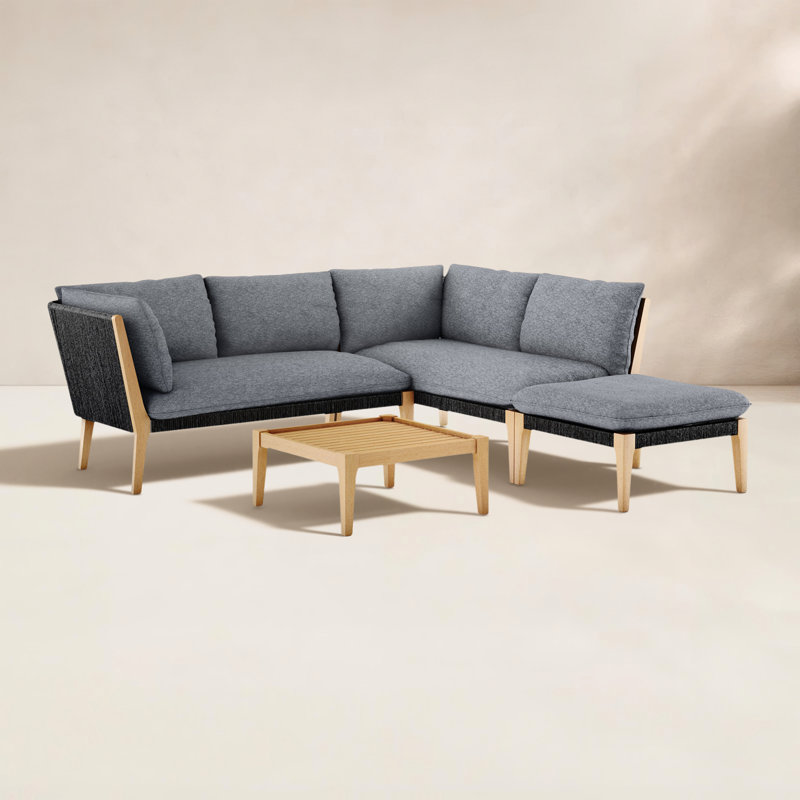 Habitat Eucalyptus 5 - Person Modular Patio Conversation Set with Cushions, Brown Frame/Black Cushion