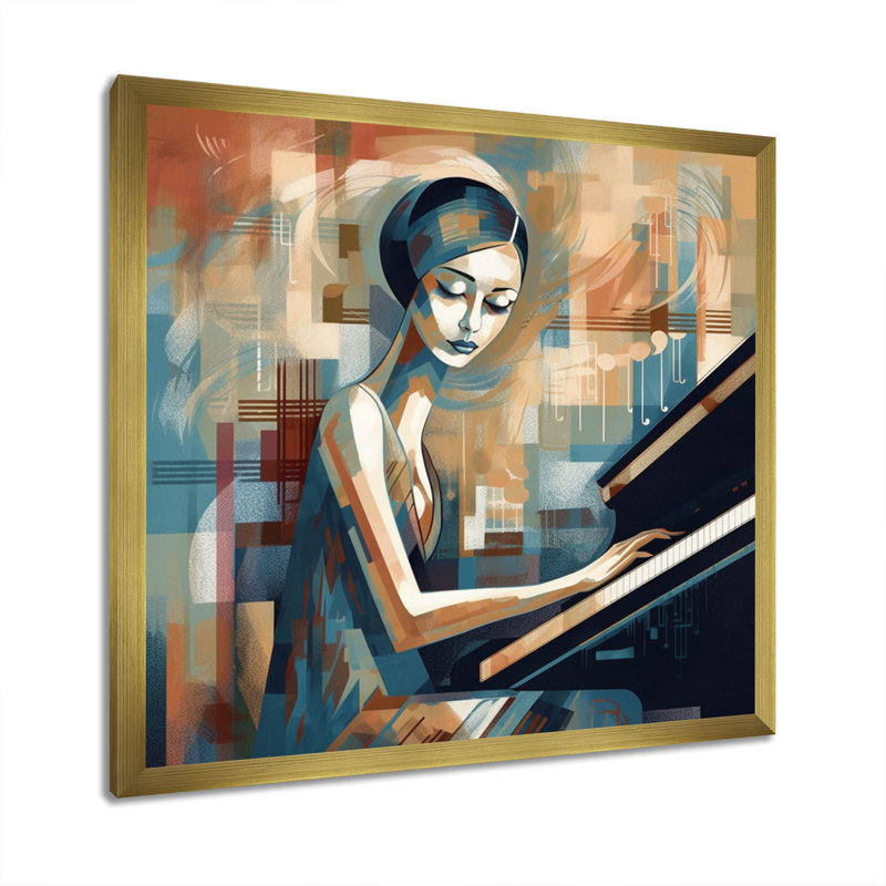 Classic Pianist féminin III, H 16 po x l 16 po x P 1 po, Toile encadrée dorée avec coins fermés