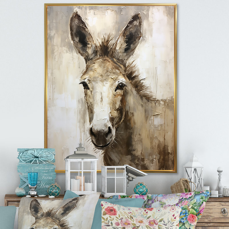 Portrait d'un âne sophistiqué sur toile, H 44 po x l 34 po x P 1,5 po, Cadre flottant doré