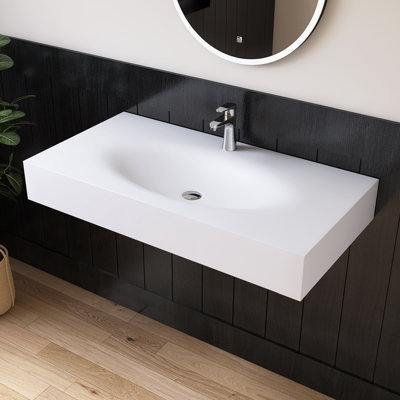 Lavabo de salle de bain mural rectangulaire 42 po avec trou pour robinet