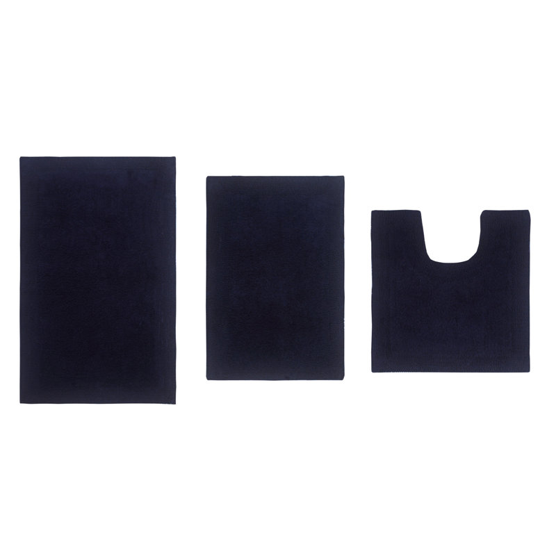 Home Weavers Bruss 100% Cotton Reversible Bath Rugs , 3 Piece with Contour, Hot Pink, Navy