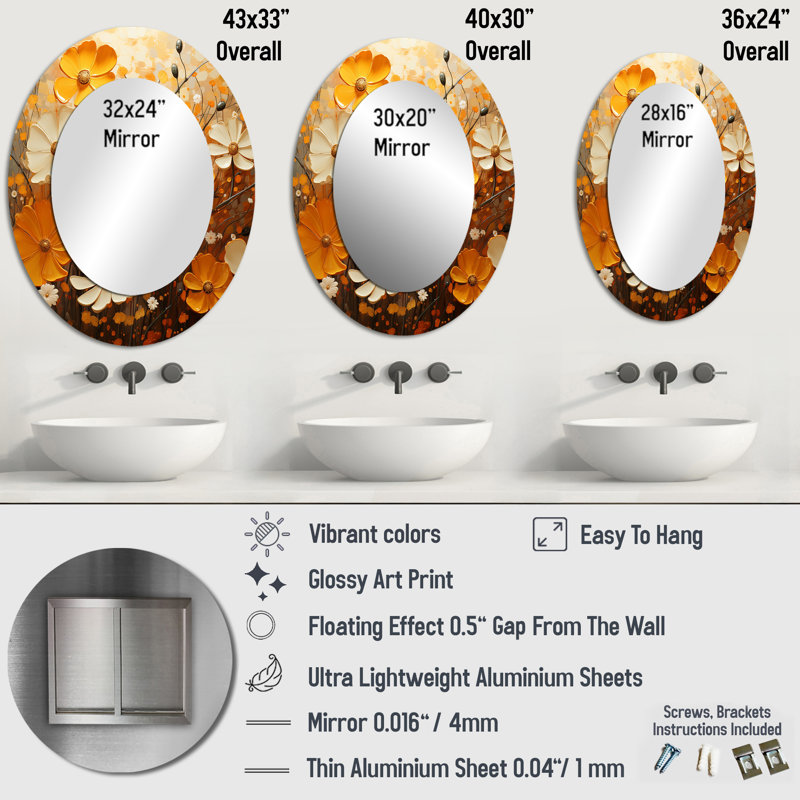 Gold Marigold Marigold Melody IV - Traditional Oval Wall Mirror, 36" x 24"
