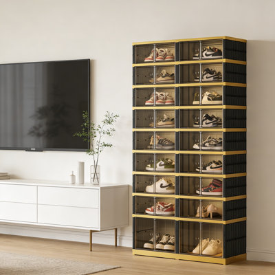 Range-chaussures pliable à 9 niveaux avec portes - Peut contenir jusqu'à 36 paires
