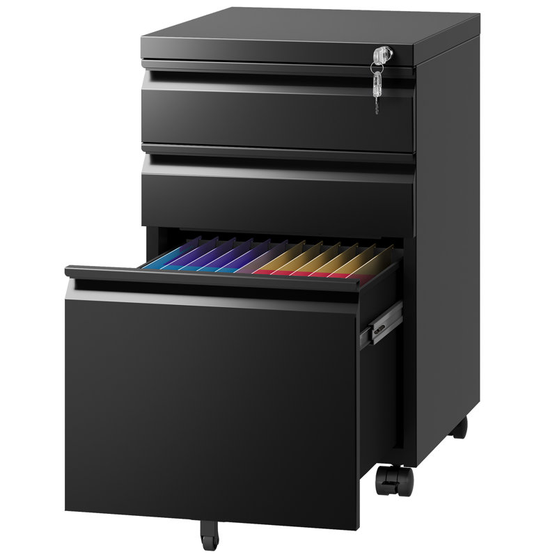 Classeur métallique Rothesay de 37 cm de large à 3 tiroirs avec serrure, meuble de classement mobile pour bureau à domicile, compatible avec les formats lettre et légal, noir, meuble de classement pour imprimante