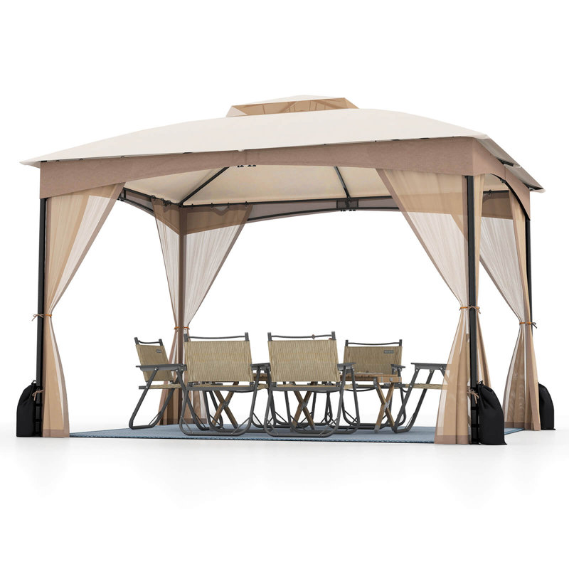 Pavillon de jardin avec moustiquaires 4 portes de sable à fermeture à glissière pour l'extérieur, Kaki