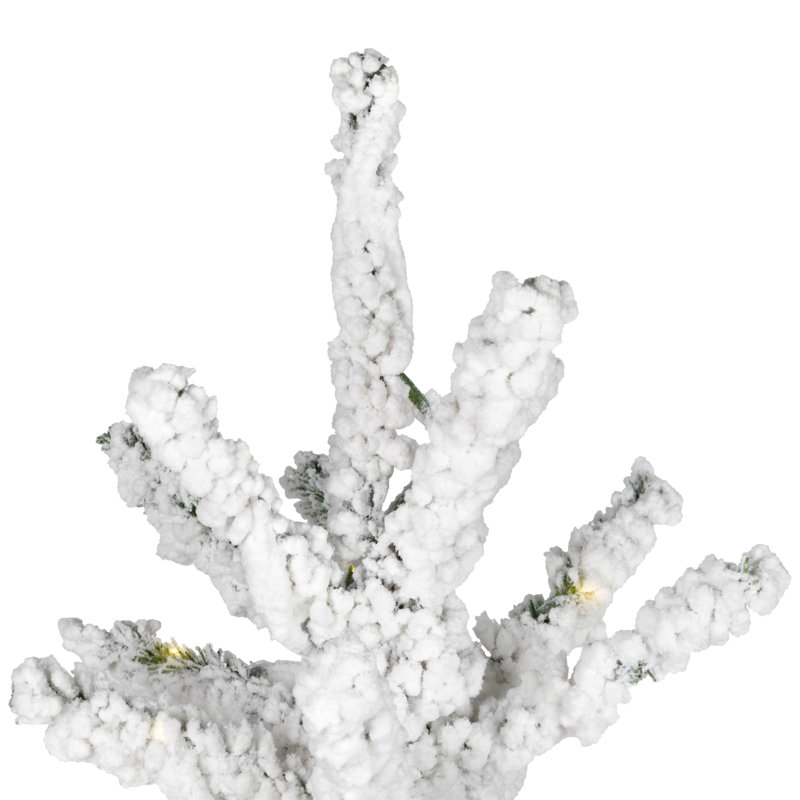 Pre-Lit Medium Flocked IPT Artificial Garden Christmas Tree - Warm White LED Lights, 6.5'