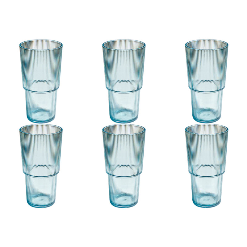 Verre fin en acrylique à nervures fines, Bleu, 16.8