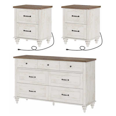 Janaria 3 Piece Bedroom Set - Includes 7 Drawer Dresser For Bedroom, Set Of 2 Nightstands With Charging Station & Drawers, 3 Piece Dresser And Nightst by Winston Porter
