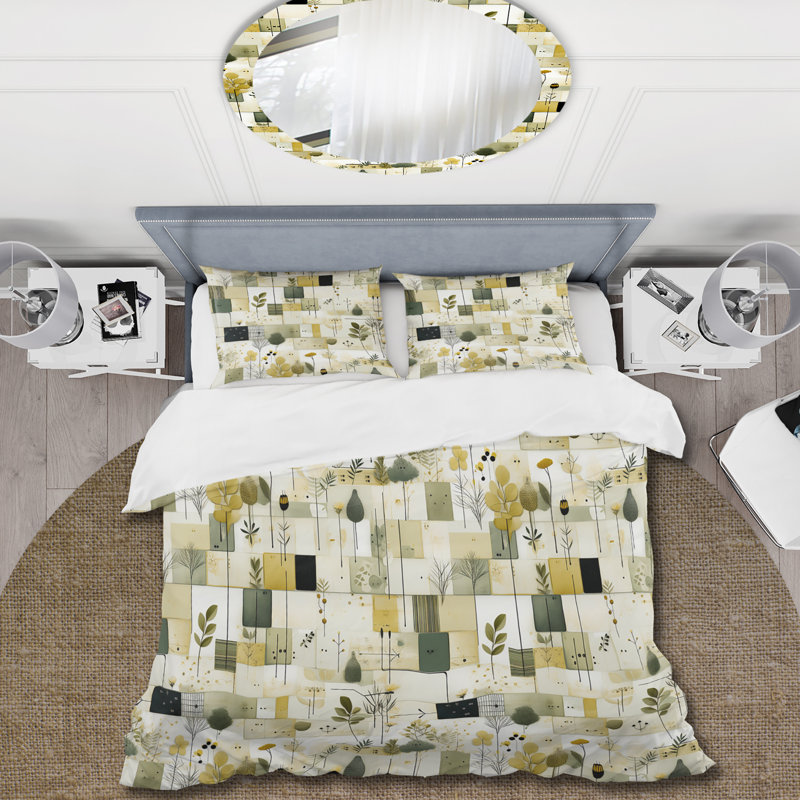 Ensemble de housse de couette Green Cubic Botanical Dreams, Housse de couette simple + 1 taie décorative stan