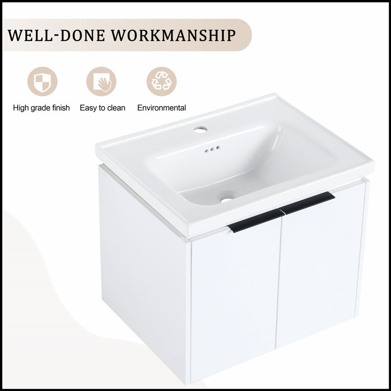 Meuble-lavabo à fermeture en douceur 24 po avec lavabo, parfait pour les petits espaces et les décors modernes