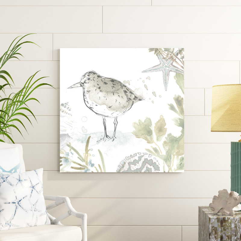 «Seaside Sandpipers IV» par June Erica Vess - peinture sur toile tendue, H 36 po x l 36 po