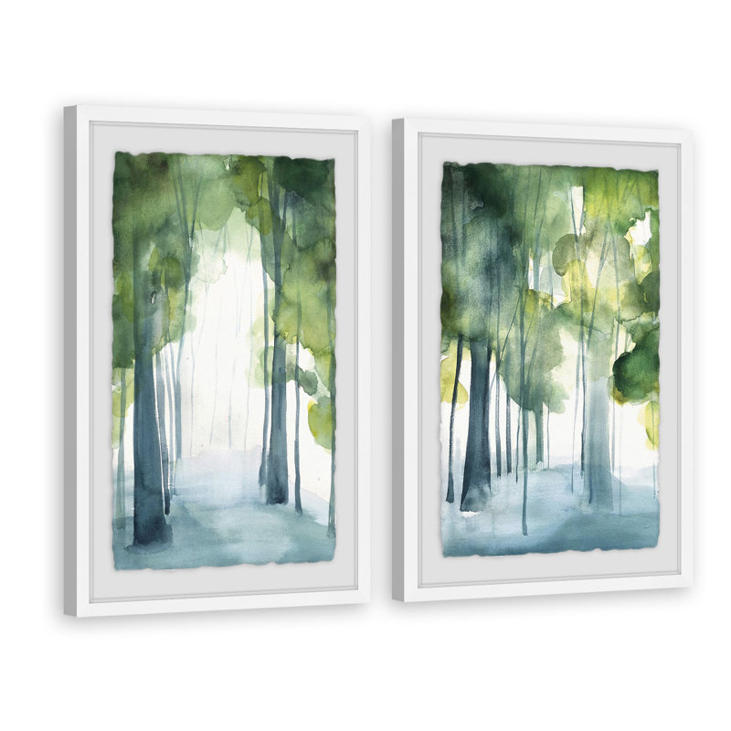 «Through the Haze II Diptych», ensemble de 2 reproductions d'aquarelles encadrées, H 36 po x l 24 po x L 1,5 po