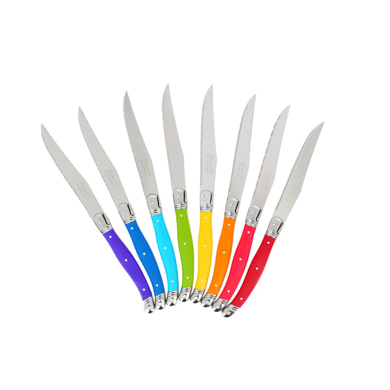 French Home Set Of 8 Laguiole Steak Knives, Rainbow Colours