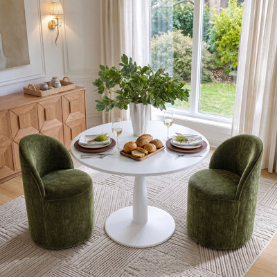 Ensemble de table de salle à manger pour 2 personnes avec table ronde et 2 chaises pivotantes en chenille rembourrées