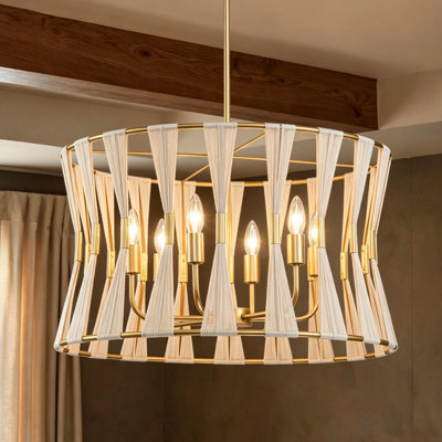 Renessa 6-Light Hand-Wrapped Rope Drum Chandelier
