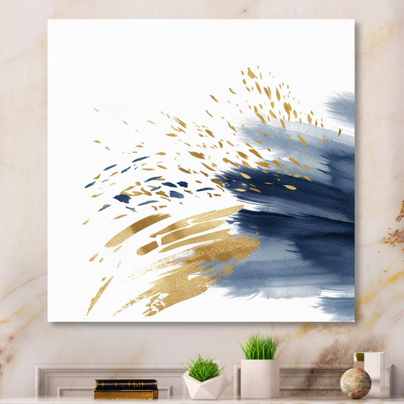 Bleu foncé et or abstrait VI, Toile tendue, H 24 po x l 24 po x P 1 po
