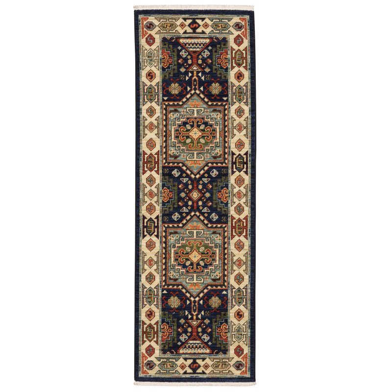 Tapis bleu / ivoire Oaklynn, Tapis de couloir 2 pi x 6 pi