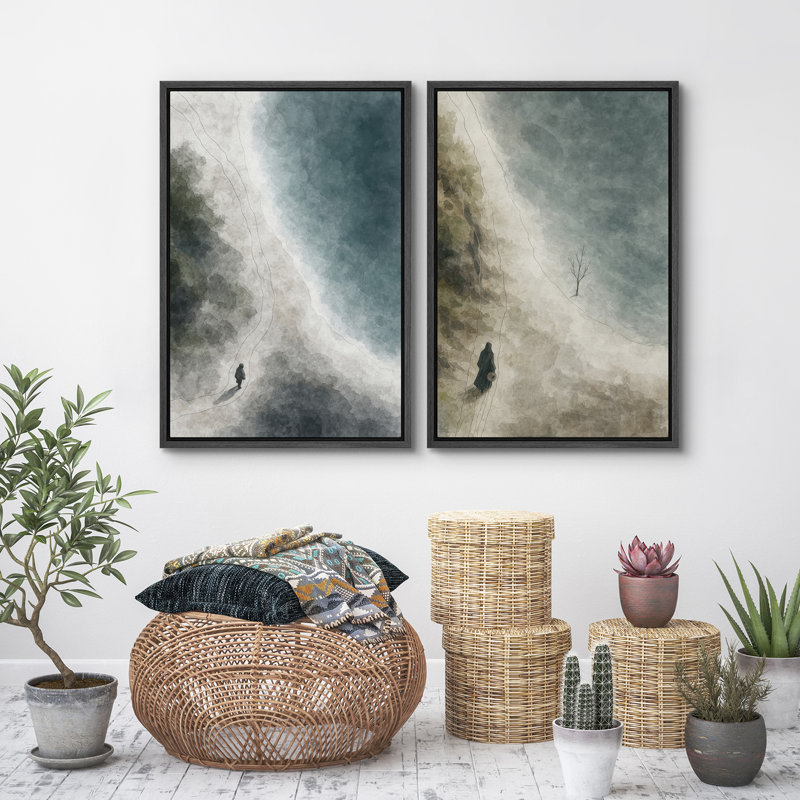 Plage, paysage mural, ensemble de 2 reproductions d'art sur toile encadrées, H 24 po x l 32 po, Noir