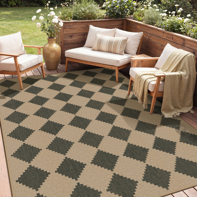 Tapis intérieur / extérieur à carreaux à motif treillis, tapis à carreaux tissé antidérapant lavable à la machine