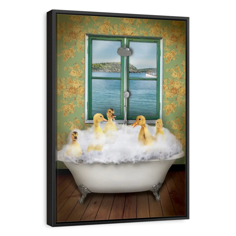 Canards dans la baignoire, 9 po x 13 po, Cadre flottant noir