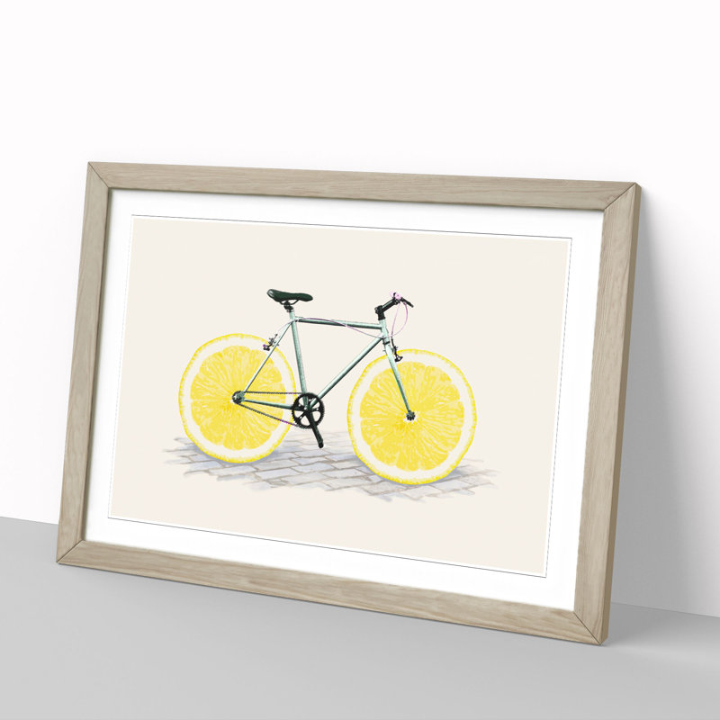 Lemon Bicycle - Framed Print, 27cm H x 36cm W x 2cm D, Oak Framed