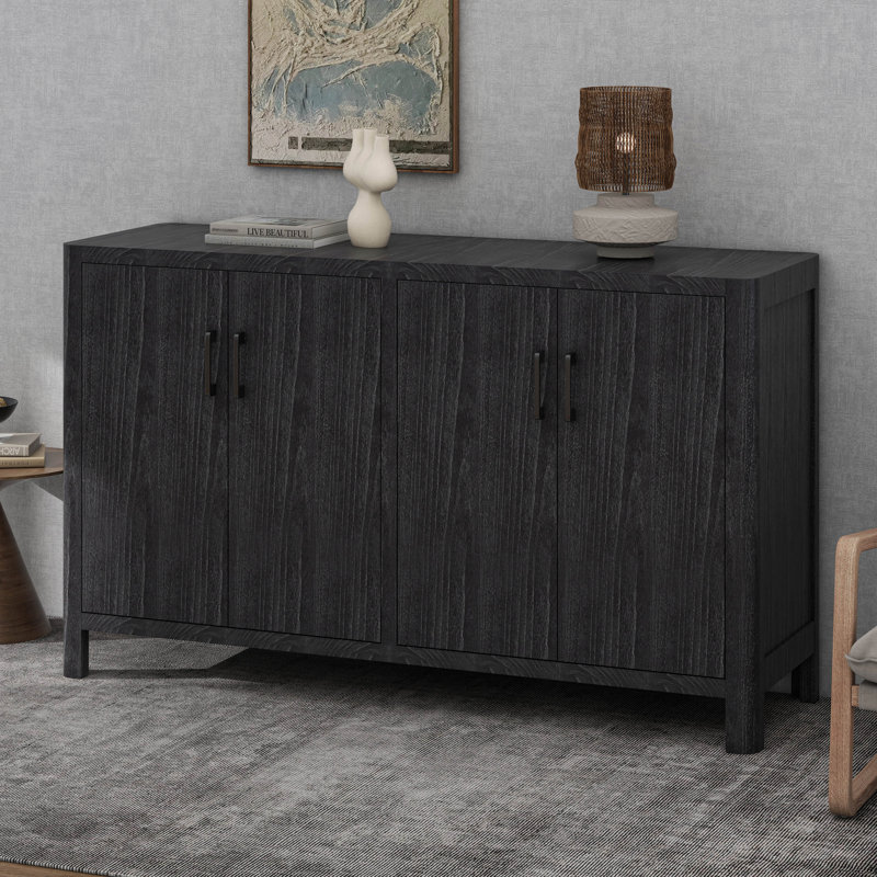 Farmhouse Style 4-Door Cabinet, Black